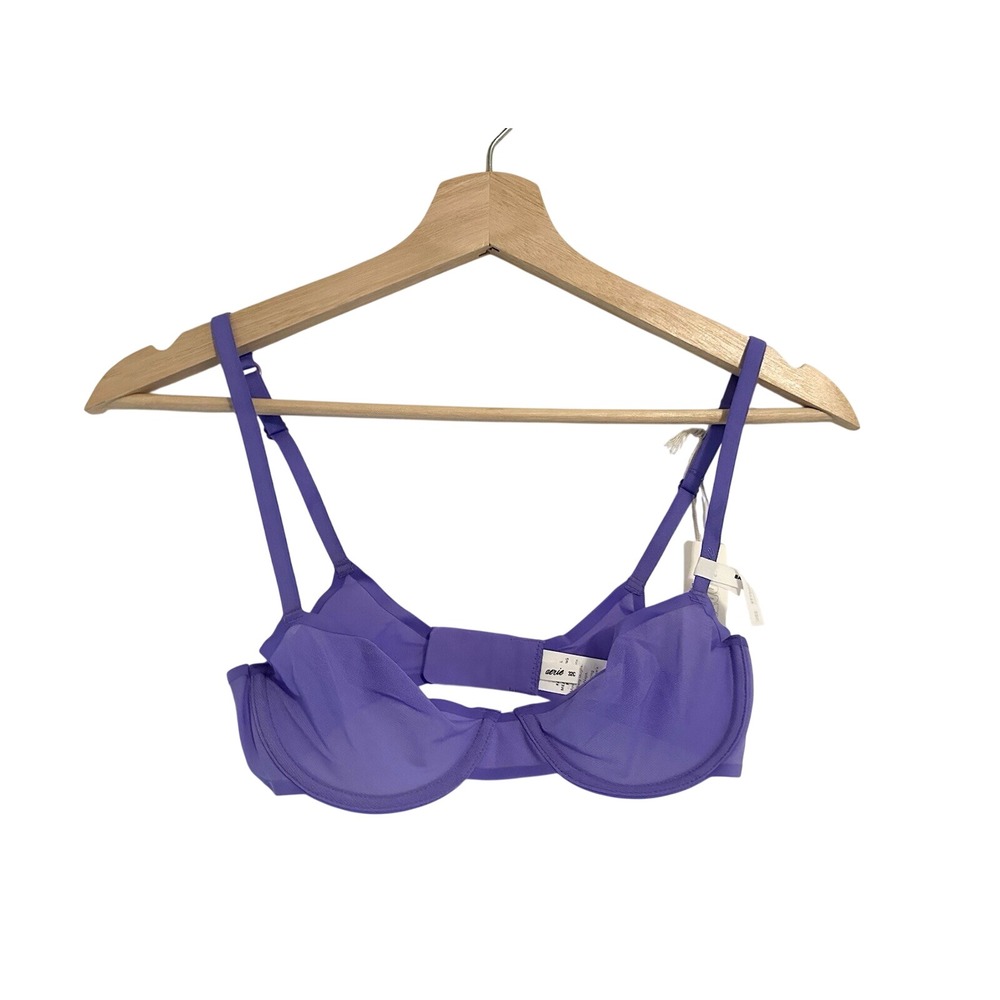 AERIE SMOOTHEZ Sheer Unlined Underwired Purple Balconette‎ Bra 32C NWT